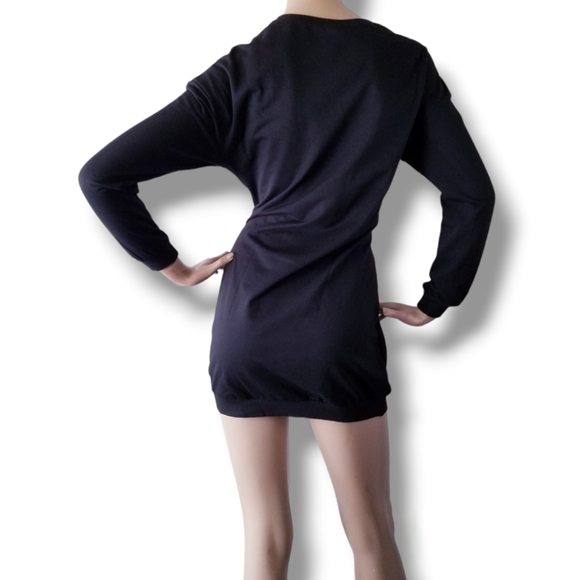 Lulumari Black Waist Lace Up Floral Embroidered Applique Sweater Dress - Picture 8 of 9